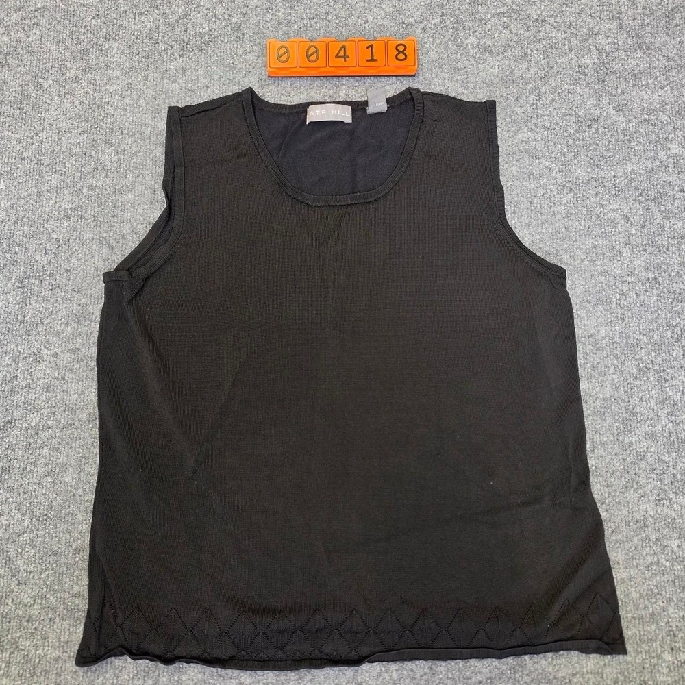 Kate Hill black rayon, nylon & spandex tank top with diamond-shaped knit pattern